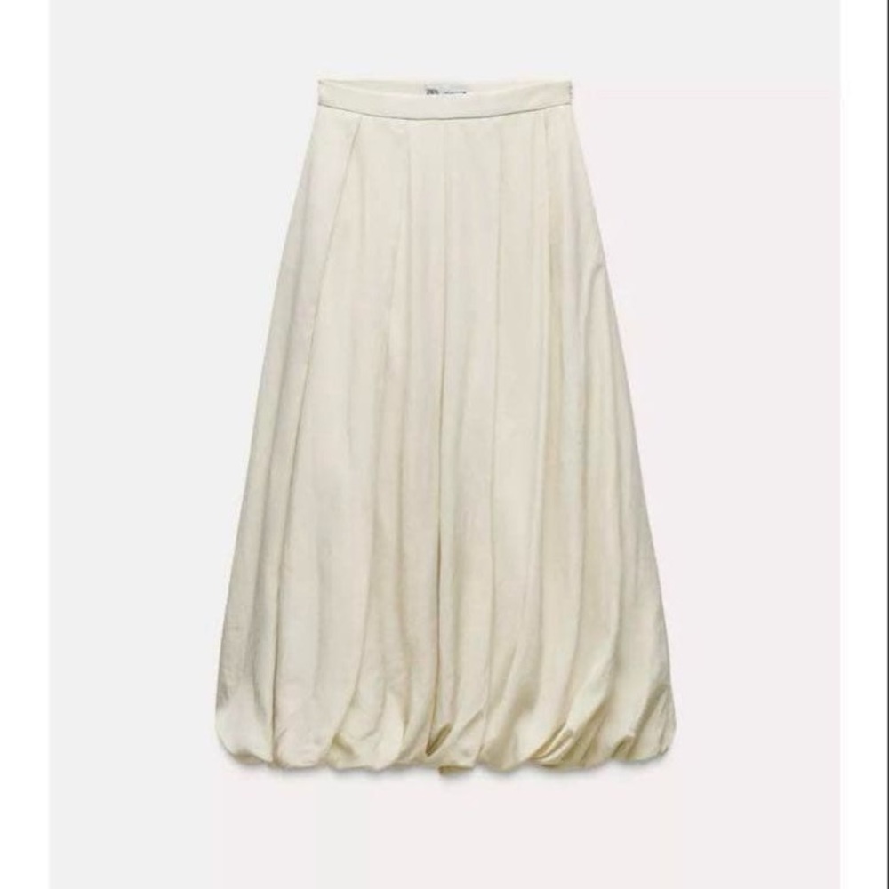 Zara Cream A-Line Bubble Hem Maxi Skirt
